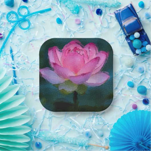 ピンクの蓮の花 ペーパープレート (パーティー)