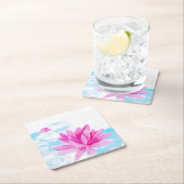 ピンクの蓮の花 水彩画 スクエアペーパーコースター (インサイチュ)