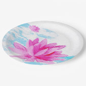 ピンクの蓮の花 水彩画 ペーパープレート (アングル)