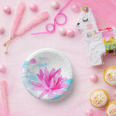 ピンクの蓮の花 水彩画 ペーパーボウル (パーティー)