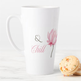 ピンクの蓮の花「& Chill」マグカップ、彼女へのウェルビーイングギフト カフェラテマグ