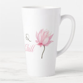 ピンクの蓮の花「& Chill」マグカップ、彼女へのウェルビーイングギフト カフェラテマグ