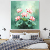 ピンクの蓮の芸術作品  キャンバスプリント (インサイチュ (寝室))