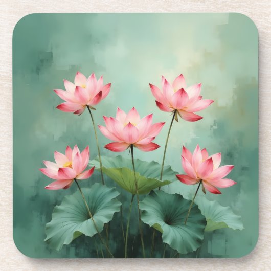 ピンクの蓮の芸術作品 コースター (正面)