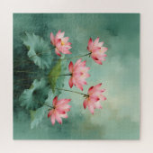 ピンクの蓮の芸術作品 ジグソーパズル (横)
