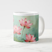 ピンクの蓮の芸術作品 ジャンボコーヒーマグカップ (正面右)