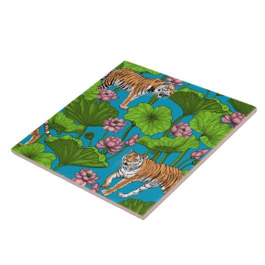 ピンクの蓮池の虎 タイル (側面)