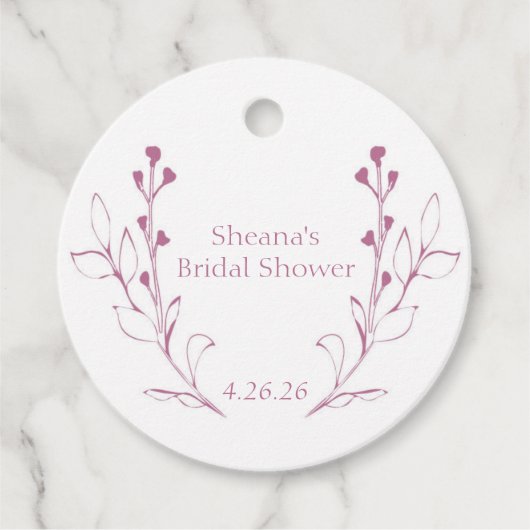 ピンクの蔓と花のギフトタグ フェイバータグ (正面)