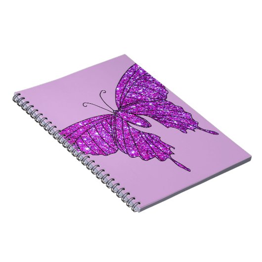 ピンクの薄紫の輝きのグリッターの蝶ガーリーな物 ノートブック (右側)