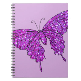 ピンクの薄紫の輝きのグリッターの蝶ガーリーな物 ノートブック