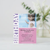 ピンクの薄紫パネル第2の誕生日はがき インビテーションポストカード (スタンド正面)