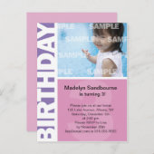 ピンクの薄紫パネル第3期の誕生日はがき インビテーションポストカード (正面/裏面)