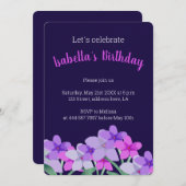 ピンクの薄紫パーソナライズされたフローラ誕生日の招待 セーブザデート (正面/裏面)