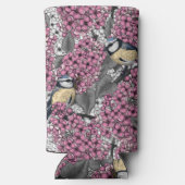 ピンクの薄紫園の鳥 スリム缶クーラー (裏面)