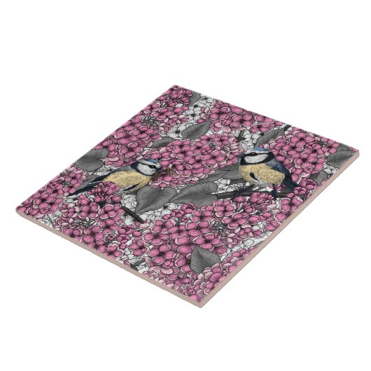 ピンクの薄紫園の鳥 タイル (側面)