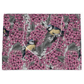 ピンクの薄紫園の鳥 ラージペーパーバッグ (正面)
