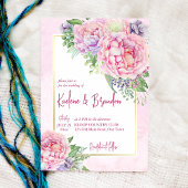 ピンクの薄紫牡丹フローラエレガントな結婚式 招待状