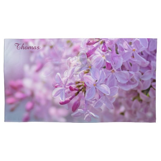 ピンクの薄紫花 枕カバー (正面左)