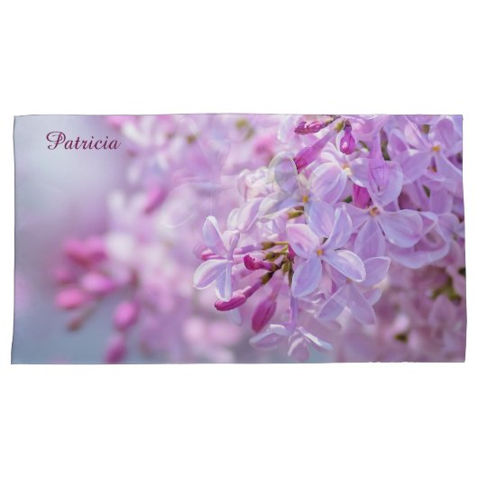 ピンクの薄紫花 枕カバー (正面右)