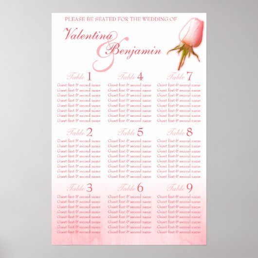 ピンクの薔薇のつぼみの結婚式座席表プランナー1-9 ポスター (正面)