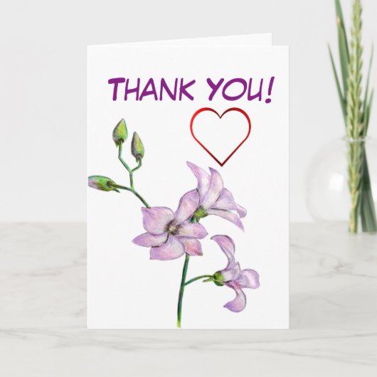 ピンクの蘭および赤いハートは感謝していしています サンキューカード (正面)