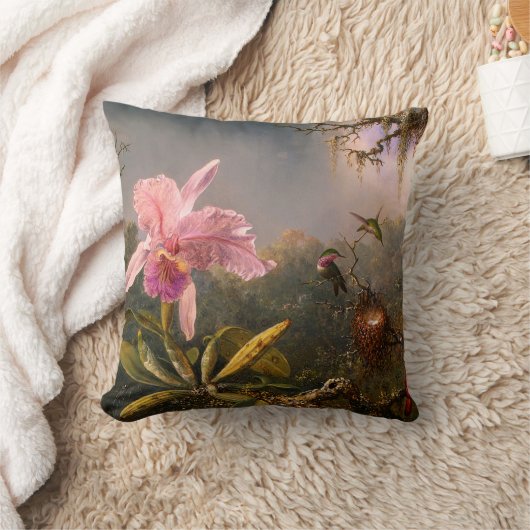 ピンクの蘭および3羽のハチドリの枕 クッション (ブランケット)
