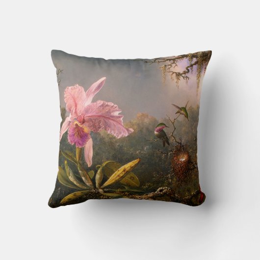 ピンクの蘭および3羽のハチドリの枕 クッション (裏面)