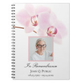 ピンクの蘭が白い葬儀記念ゲストブックに ノートブック (正面)