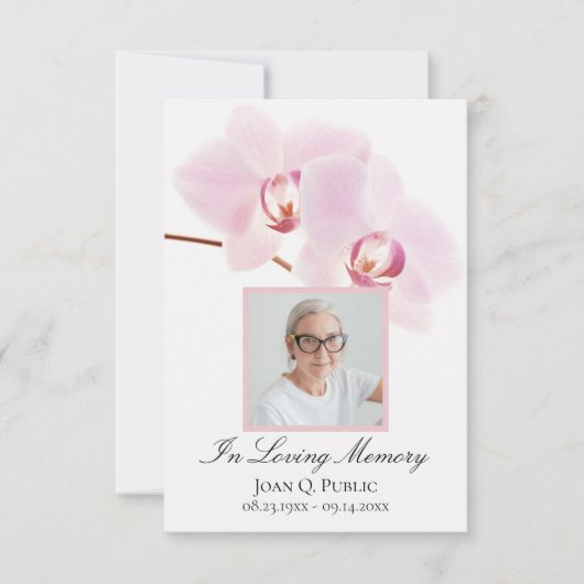 ピンクの蘭が白い葬儀記念悔やみや弔慰 サンキューカード