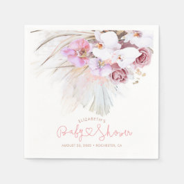 ピンクの蘭とパンパスグラスボエレガントホ スタンダードカクテルナプキン