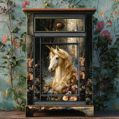 ピンクの蘭と白いユニコーン冬のファンタジー 薄葉紙