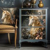 ピンクの蘭と白いユニコーン冬のファンタジー 薄葉紙