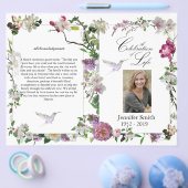 ピンクの蘭と芍薬とハミングバードの葬儀プログラム チラシ (シングル)