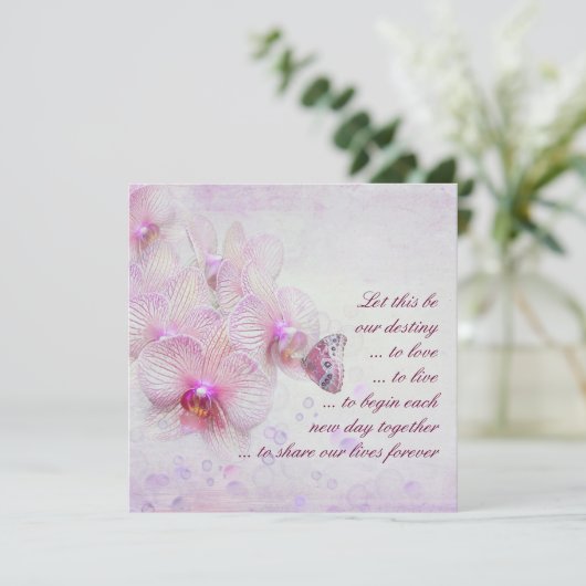 ピンクの蘭と蝶結婚の花 招待状 (スタンド正面)