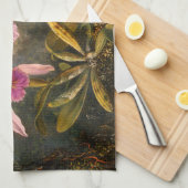 ピンクの蘭と3つのハミングバードのキッチンタオル キッチンタオル (四つ折り)