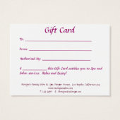 ピンクの蘭のサロンスパギフト証明書 (裏面)