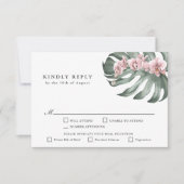 ピンクの蘭のトロピカルウェディングRSVP with Entrees 出欠カード (正面)