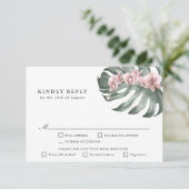 ピンクの蘭のトロピカルウェディングRSVP with Entrees 出欠カード (スタンド正面)