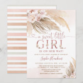 ピンクの蘭のボヘミアンパンパスグラスガールベイビーシャワー 招待状 (正面/裏面)