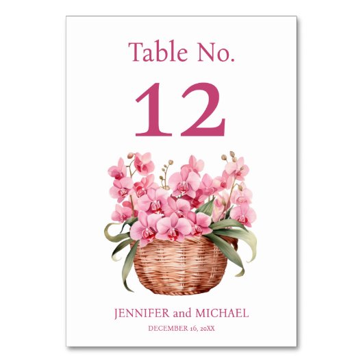 ピンクの蘭の水の結婚色のテーブル番号 テーブルナンバー (正面)