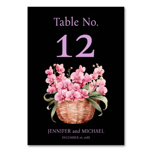 ピンクの蘭の水の色の黒結婚のテーブル番号 テーブルナンバー (正面)