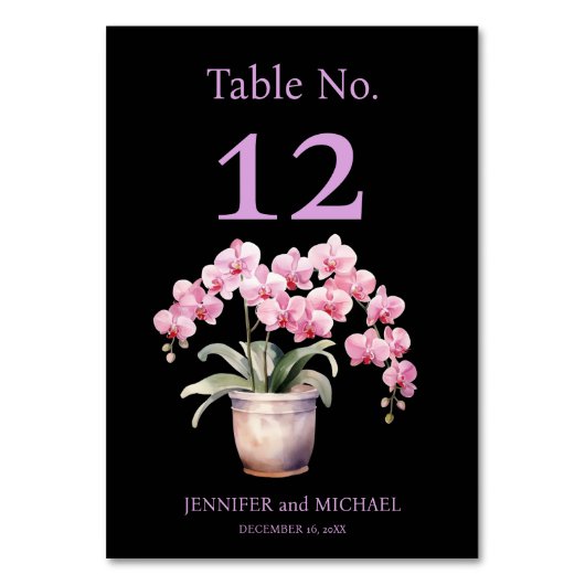 ピンクの蘭の水の色の黒結婚のテーブル番号 テーブルナンバー (正面)