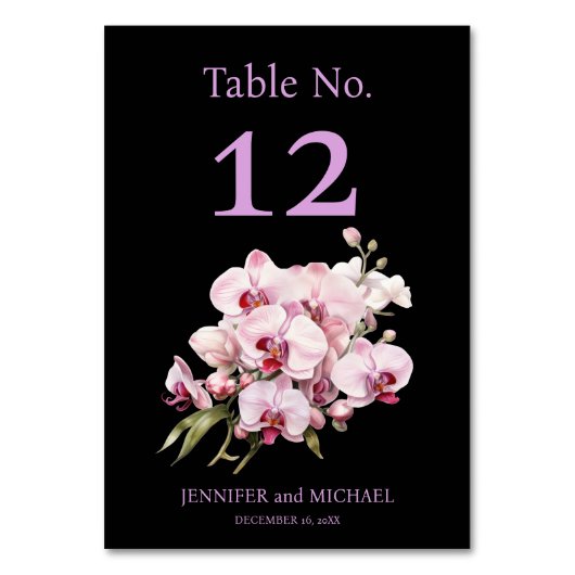 ピンクの蘭の水の色の黒結婚のテーブル番号 テーブルナンバー (正面)