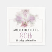 ピンクの蘭の水彩花柄 80歳の誕生日パーティー スタンダードカクテルナプキン (正面)