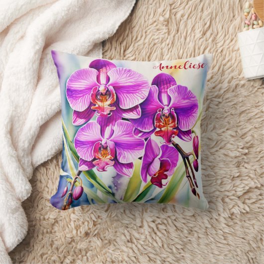 ピンクの蘭の水色 クッション (ブランケット)