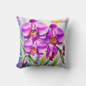 ピンクの蘭の水色 クッション (正面)
