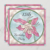 ピンクの蘭の汚れのガラス効果の第15誕生日 招待状 (正面/裏面)