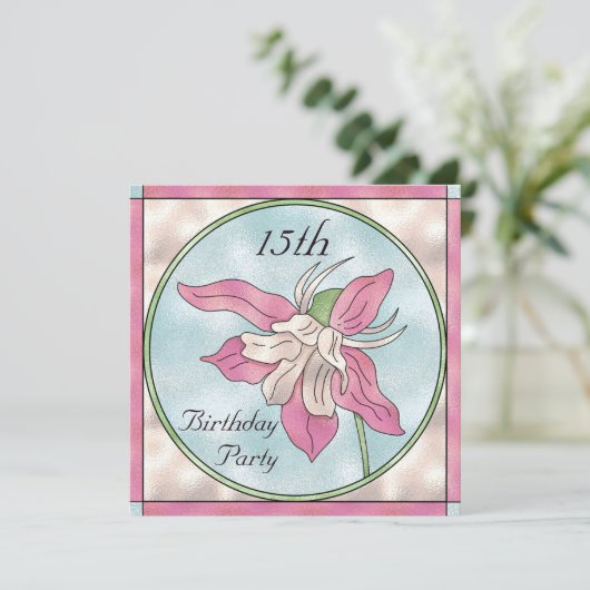 ピンクの蘭の汚れのガラス効果の第15誕生日 招待状 (スタンド正面)