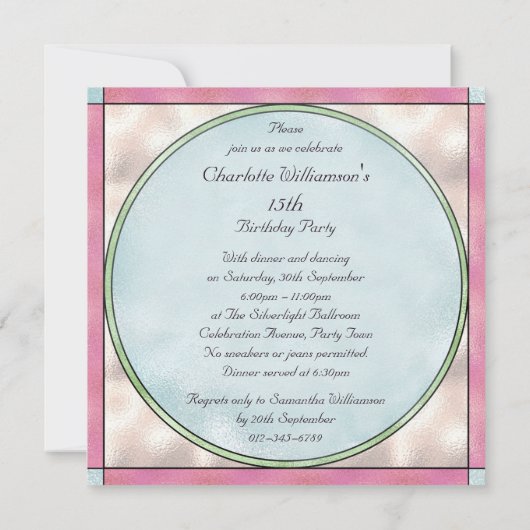 ピンクの蘭の汚れのガラス効果の第15誕生日 招待状 (裏面)