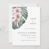 ピンクの蘭の熱帯パラダイス日付を保存 招待状 (正面)